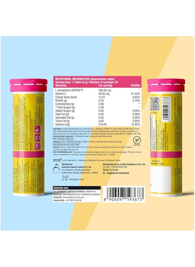 NUTRIX Chic nutrix Glow- 10 Effervescent Tablets| Japanese Glutathione & Vit. C| Antioxidants for clear, glowing skin| Sugar-free, Strawberry-lemon flavour. - Image 2