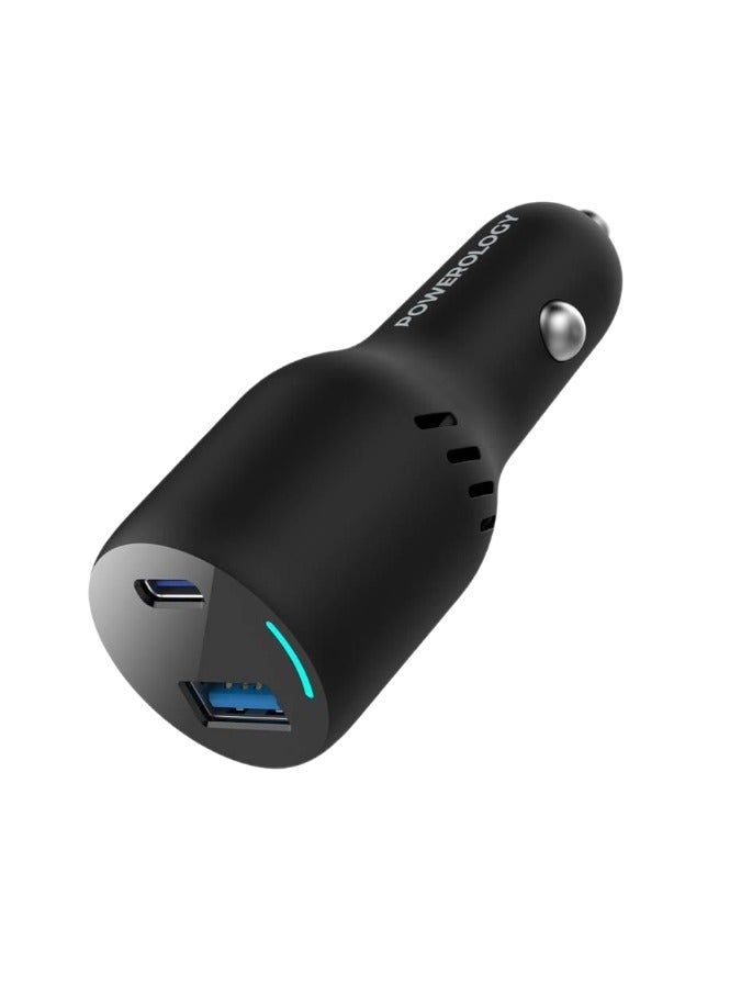 POWEROLOGY 65W PD + QC3.0 LED Dual Ports Car Charger - Black - Image 1