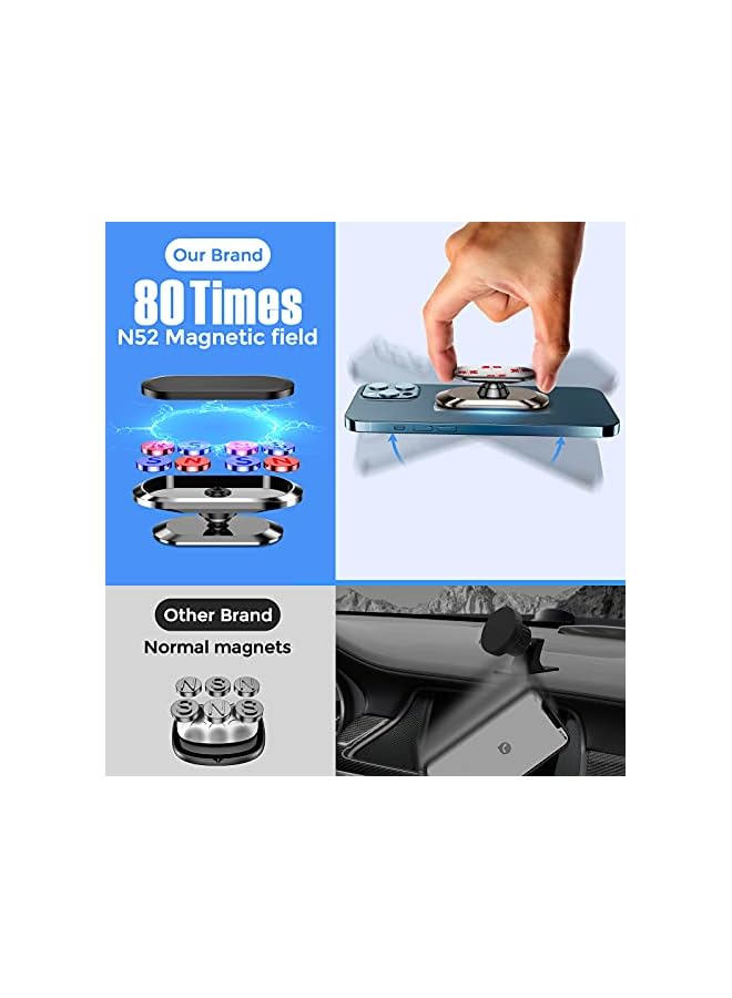 Green Tiger 2 Pack Metal Magnetic Phone Holder for Car [ 2022 Upgrade 8X N52 Magnets] Strong Magnet Car Mount, One Second Put and Take & Dashboard 360° Rotation, Fit with iPhone and All Smartphone - Image 3