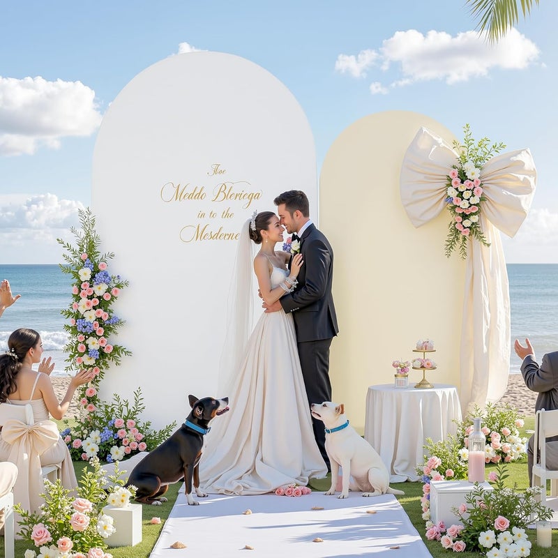 Suppromo White and Beige Arch Cover Set of 2-7.2FT and 6FT Arch Backdrop Cover Spandex Fitted Wedding Balloon Arch Stand Covers for Bridal Shower Wedding Baby Shower Birthday Party Ceremony Photo Background - Image 3