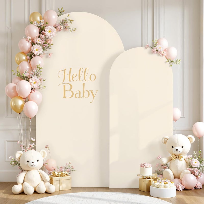 Suppromo White and Beige Arch Cover Set of 2-7.2FT and 6FT Arch Backdrop Cover Spandex Fitted Wedding Balloon Arch Stand Covers for Bridal Shower Wedding Baby Shower Birthday Party Ceremony Photo Background - Image 5