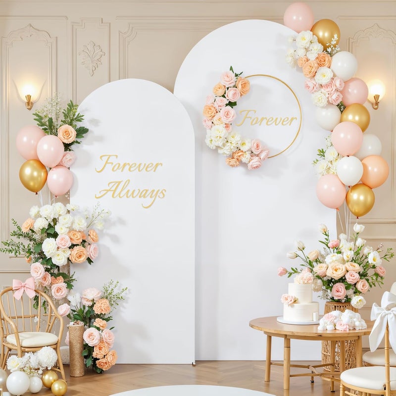 Suppromo White and Beige Arch Cover Set of 2-7.2FT and 6FT Arch Backdrop Cover Spandex Fitted Wedding Balloon Arch Stand Covers for Bridal Shower Wedding Baby Shower Birthday Party Ceremony Photo Background - Image 4