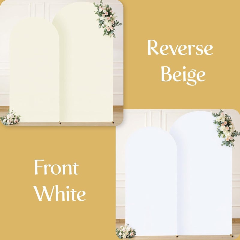 Suppromo White and Beige Arch Cover Set of 2-7.2FT and 6FT Arch Backdrop Cover Spandex Fitted Wedding Balloon Arch Stand Covers for Bridal Shower Wedding Baby Shower Birthday Party Ceremony Photo Background - Image 2