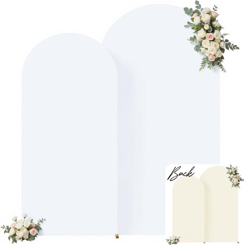 Suppromo White and Beige Arch Cover Set of 2-7.2FT and 6FT Arch Backdrop Cover Spandex Fitted Wedding Balloon Arch Stand Covers for Bridal Shower Wedding Baby Shower Birthday Party Ceremony Photo Background - Image 1