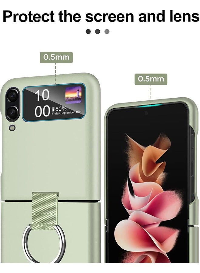 HY for Samsung Galaxy Z Flip 4 Case with Ring, Protective Slim Thin Women Girl Cute Phone Case for Samsung Galaxy Z Flip 4 5G, Light Green  - Image 4