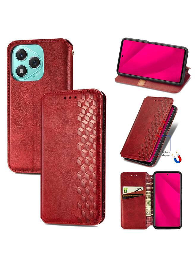 Green Tiger Case For Honor 400 Lite Cubic Grid Pressed Magnetic Leather Phone Case - Image 1