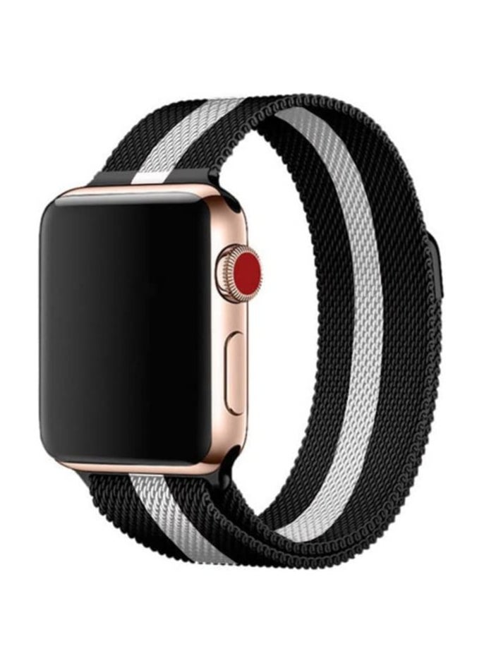 VITION - Metal Magnetic Band for Apple Watch Milanese Loop 42mm 44mm 45mm Stainless Steel Alloy Mesh Replacement Watch Strap for iWatch Series 7/SE/6/5/4/3/2/1 (Black/White) - Image 1