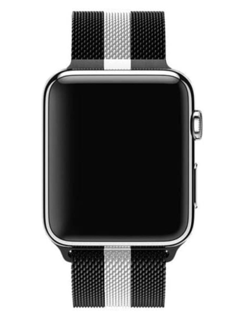 VITION - Metal Magnetic Band for Apple Watch Milanese Loop 42mm 44mm 45mm Stainless Steel Alloy Mesh Replacement Watch Strap for iWatch Series 7/SE/6/5/4/3/2/1 (Black/White) - Image 1