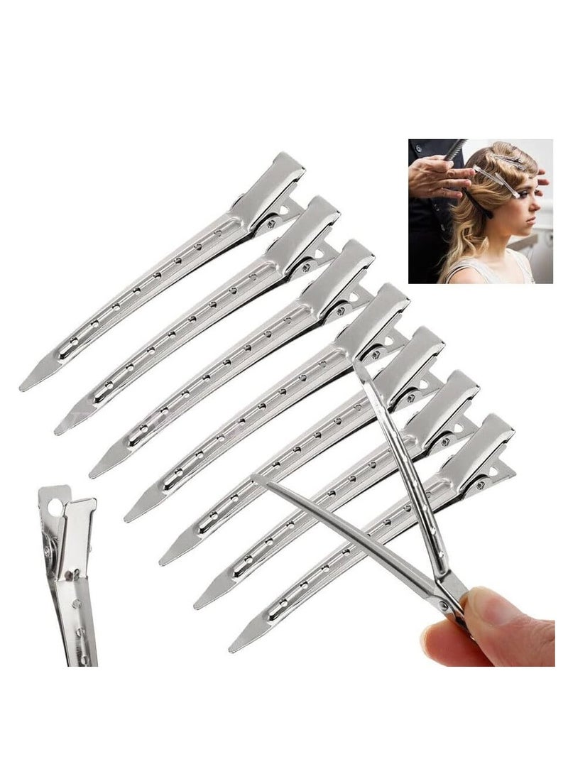 Duck Bill Clips 12 Pcs Alligator Hair Clips With Holes Rustproof Metal Curl Clips For Hair Styling Hair Coloring Hair Sectioning Silver (9cm) - Image 1