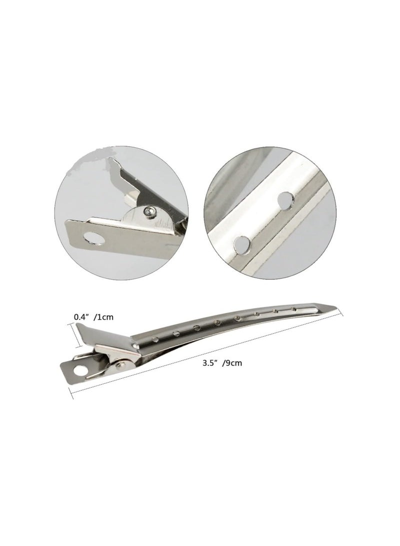 Duck Bill Clips 12 Pcs Alligator Hair Clips With Holes Rustproof Metal Curl Clips For Hair Styling Hair Coloring Hair Sectioning Silver (9cm) - Image 4