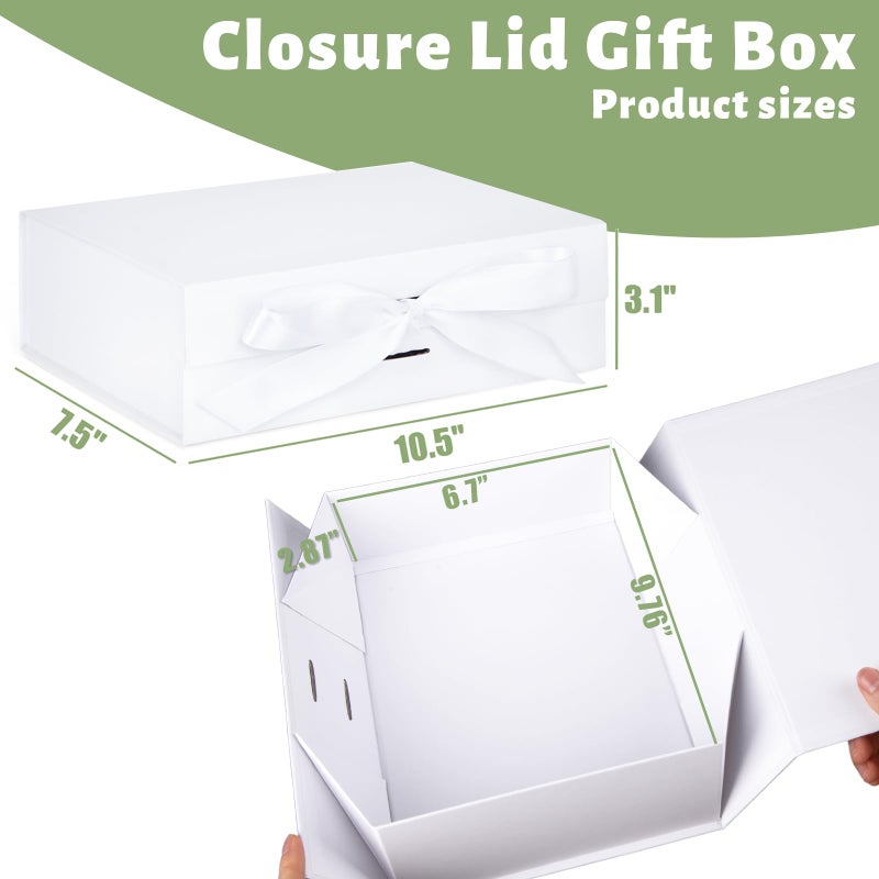 VGOODALL White Gift Box, 10.5 x 7.5 x 3.1 inches Gift Boxes For Presents With Lids and Magnetic Closure Collapsible For Bridesmaid Proposal, weddings, Anniversary Present - Image 2