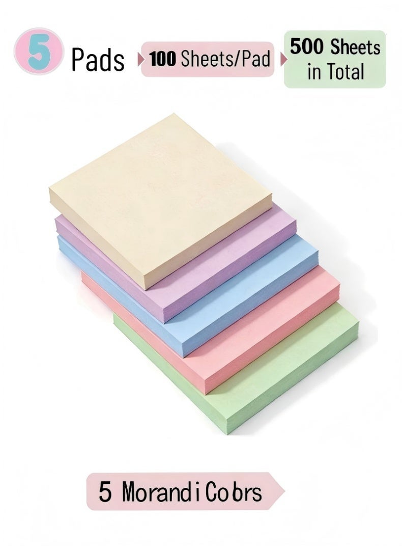Sticky Notes, 5 Pads, 3”x3” 500 Sheets Pastel Sticky Notes, Morandi Colors Sticky Notes Note Pads, Post It Notes Colorful, Basic Office Supplies Posted Notes, Removable Multipurpose Memo Pads Suitable for Office, School, Home Study - Image 1