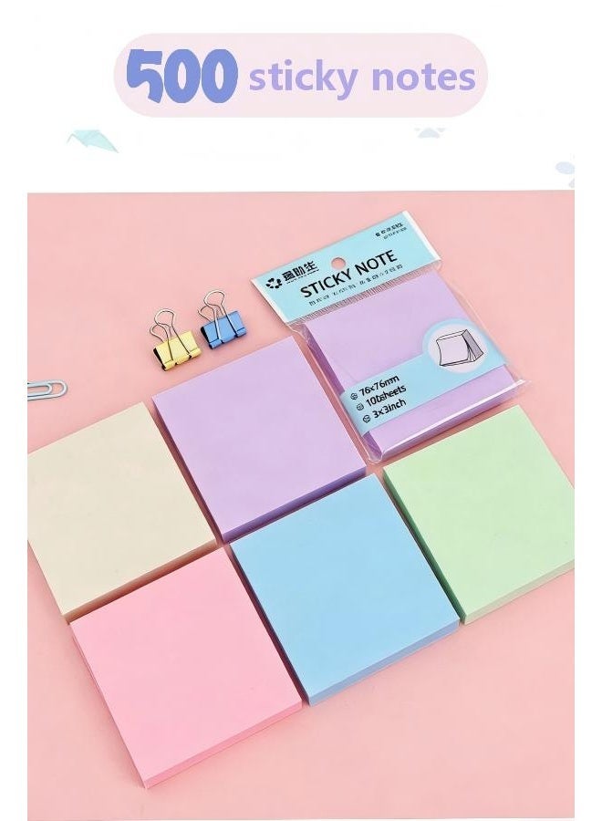 Sticky Notes, 5 Pads, 3”x3” 500 Sheets Pastel Sticky Notes, Morandi Colors Sticky Notes Note Pads, Post It Notes Colorful, Basic Office Supplies Posted Notes, Removable Multipurpose Memo Pads Suitable for Office, School, Home Study - Image 2