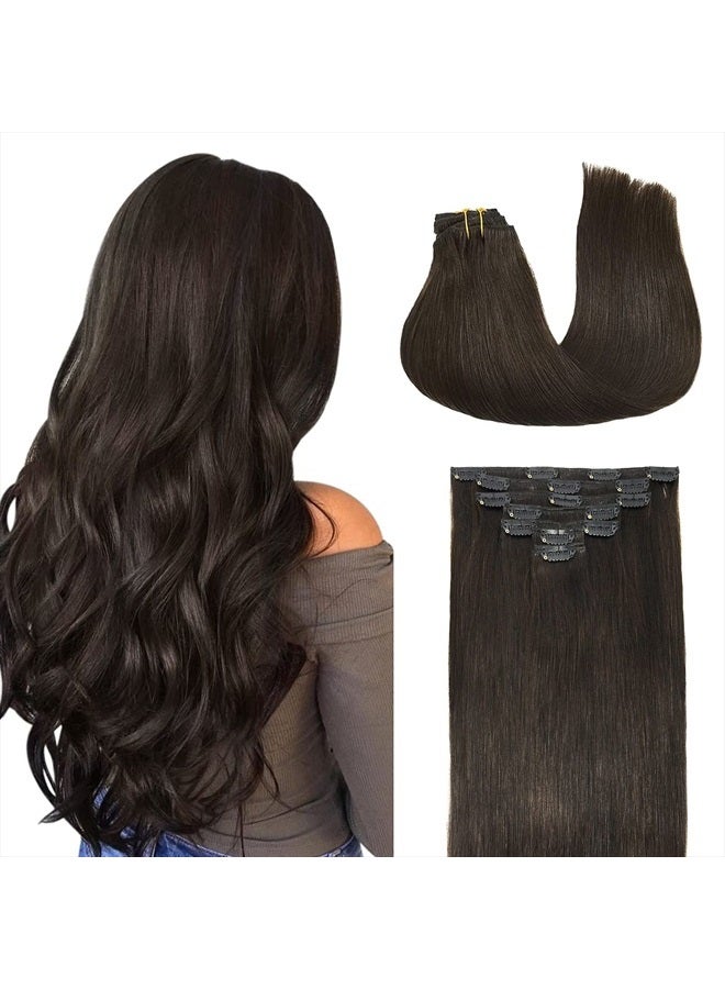 DOORES Hair Extensions Clip in Human Hair Dark Brown 18 Inch 120g 7pcs Real Hair Extensions Straight Remy Clip in Human Hair Extensions Thick - Image 1