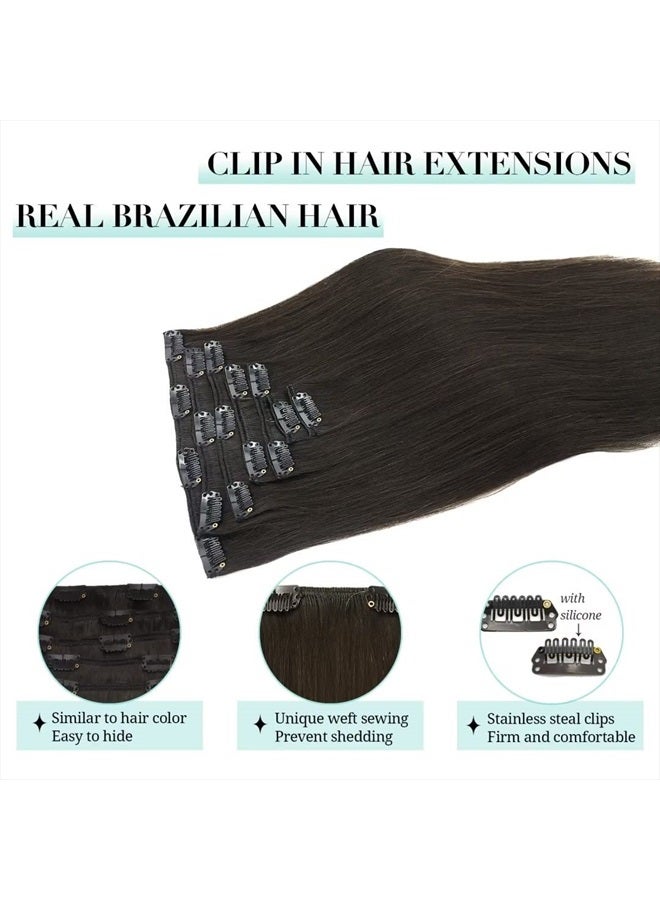 DOORES Hair Extensions Clip in Human Hair Dark Brown 18 Inch 120g 7pcs Real Hair Extensions Straight Remy Clip in Human Hair Extensions Thick - Image 4