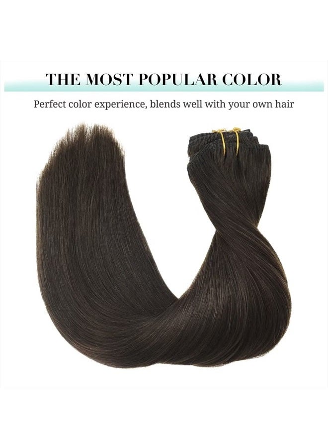 DOORES Hair Extensions Clip in Human Hair Dark Brown 18 Inch 120g 7pcs Real Hair Extensions Straight Remy Clip in Human Hair Extensions Thick - Image 2