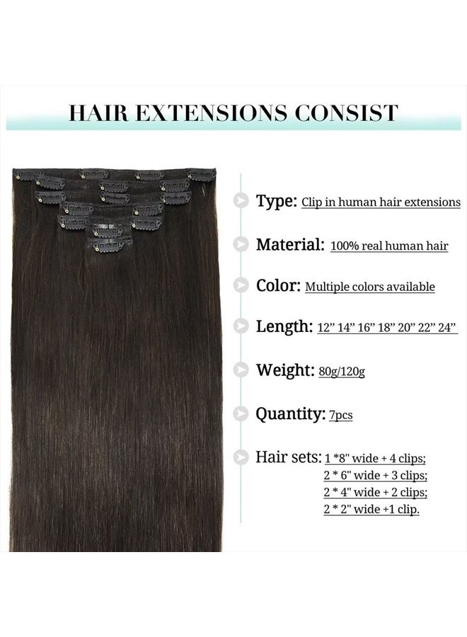 DOORES Hair Extensions Clip in Human Hair Dark Brown 18 Inch 120g 7pcs Real Hair Extensions Straight Remy Clip in Human Hair Extensions Thick - Image 3