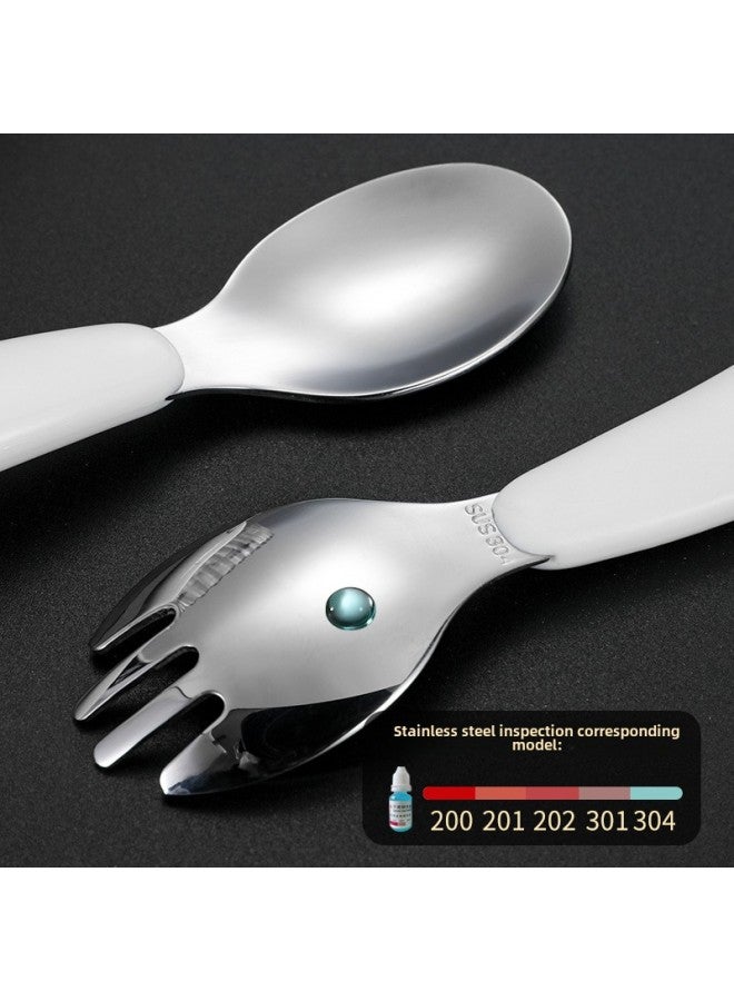 304 Stainless Steel Children's Cartoon Tableware Feeding Household Spoon Baby Food Supplement Tableware Spoon Fork Two-piece Set-Specifications:Blue Spoon Fork - Image 5