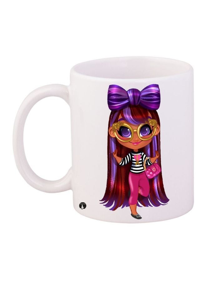 Cartoon Girl Printed Coffee Mug White/Purple/Pink 11ounce