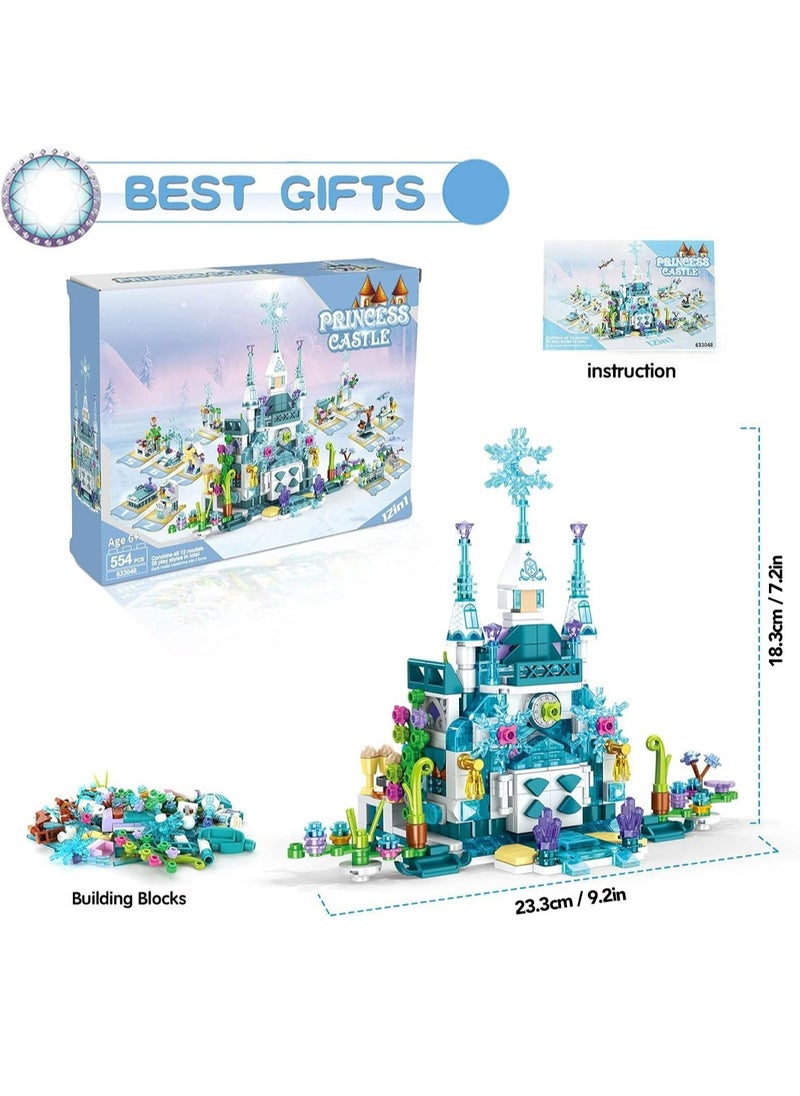 LOOPITYS 554 pieces of girls' building block sets, Snow Princess Castle girls' toys, children's STEM building block toys, and educational building toy gifts for little girls  - Image 2