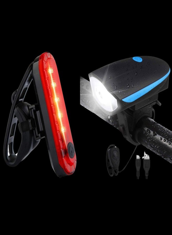 FCCRACING Rechargeable Cycle Light Set with Horn & Rear Tail Light - Waterproof LED Front Headlight (3 Modes) + USB Back Light | High Brightness Bicycle Lights for Night Riding & Safety - Image 5