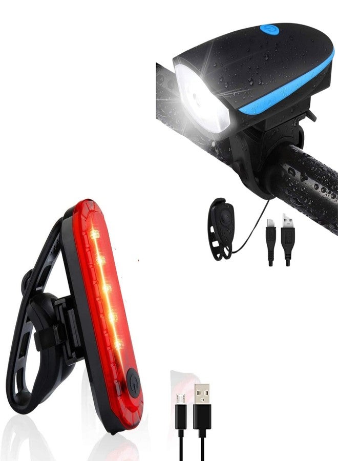 FCCRACING Rechargeable Cycle Light Set with Horn & Rear Tail Light - Waterproof LED Front Headlight (3 Modes) + USB Back Light | High Brightness Bicycle Lights for Night Riding & Safety - Image 2