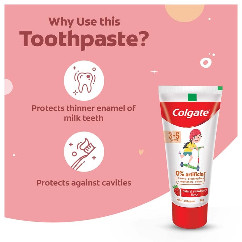 Colgate معجون أسنان كولجيت للأطفال (3-5 سنوات)، بنكهة الفراولة الطبيعية، 0% مواد صناعية - 80 جرام مع فرشاة أسنان كولجيت باربي ناعمة جداً (5+ سنوات) - 1 قطعة - Image 4