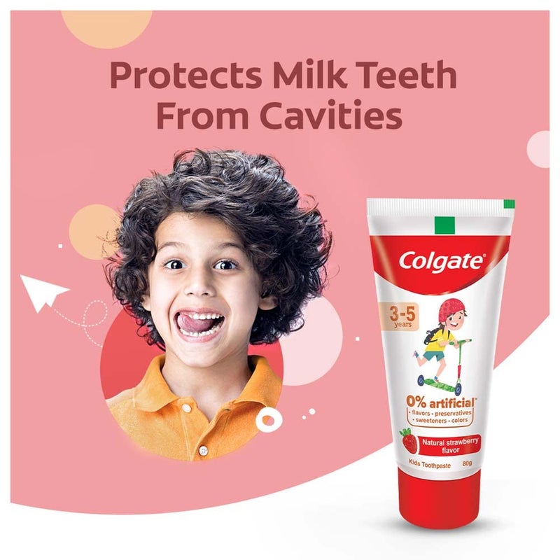 Colgate معجون أسنان كولجيت للأطفال (3-5 سنوات)، بنكهة الفراولة الطبيعية، 0% مواد صناعية - 80 جرام مع فرشاة أسنان كولجيت باربي ناعمة جداً (5+ سنوات) - 1 قطعة - Image 2