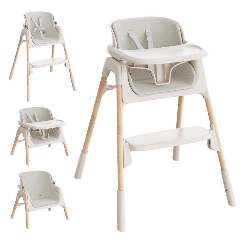 Mloong High Chair for Babies and Toddlers Adjustable 4in1 Baby High Chairs with Dishwasher Tray Easy Clean Highchair Beige - Image 2