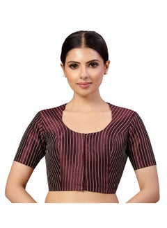 Studio Shringaar Womens Polyester Short Sleeves Handloom Silk Saree Blouse(Wine, 38)