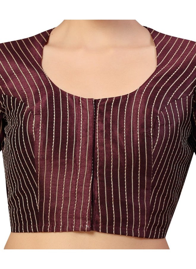 Studio Shringaar - Studio Shringaar Womens Polyester Short Sleeves Handloom Silk Saree Blouse(Wine, 38) - Image 1