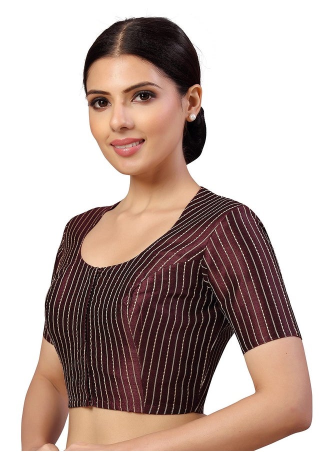 Studio Shringaar - Studio Shringaar Womens Polyester Short Sleeves Handloom Silk Saree Blouse(Wine, 38) - Image 1