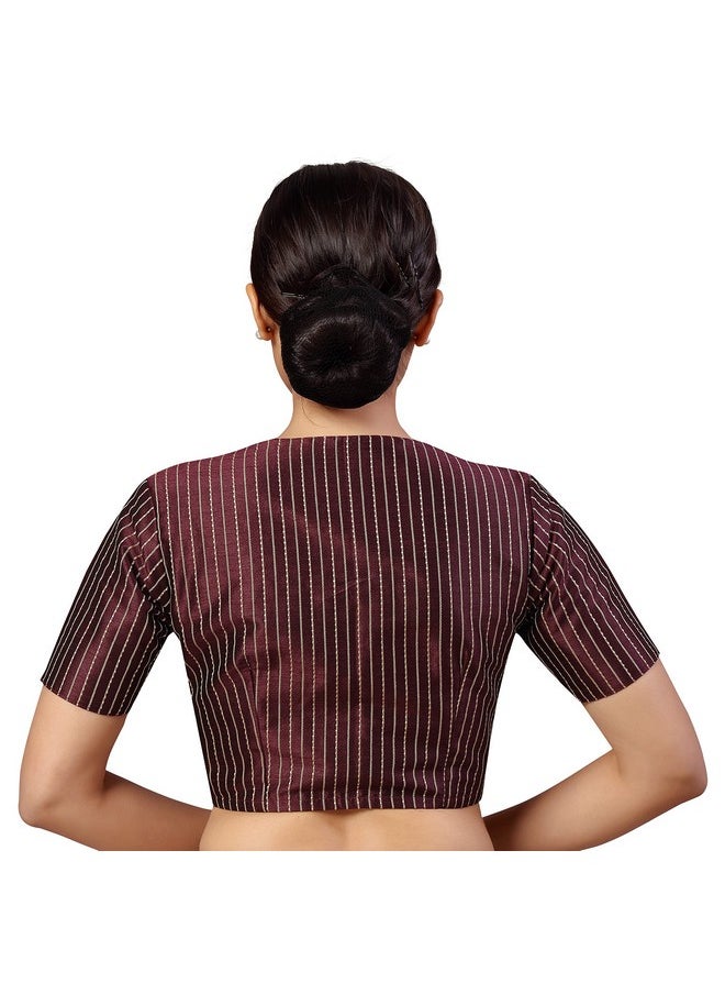 Studio Shringaar - Studio Shringaar Womens Polyester Short Sleeves Handloom Silk Saree Blouse(Wine, 38) - Image 1
