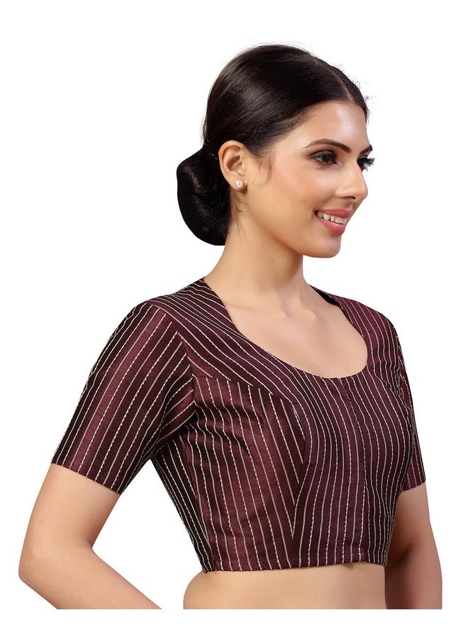 Studio Shringaar - Studio Shringaar Womens Polyester Short Sleeves Handloom Silk Saree Blouse(Wine, 38) - Image 1