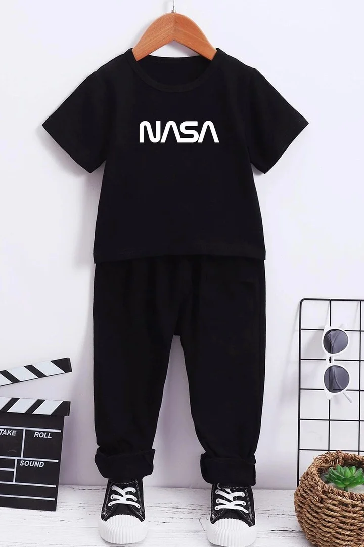 ONLYTRENDWEAR Kids Nasa Bottom - Top Tracksuit Set 3-4 Years Old Black