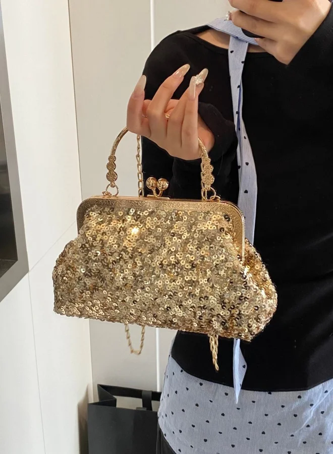 Golden Embellished Hand Bag with Chain Strap