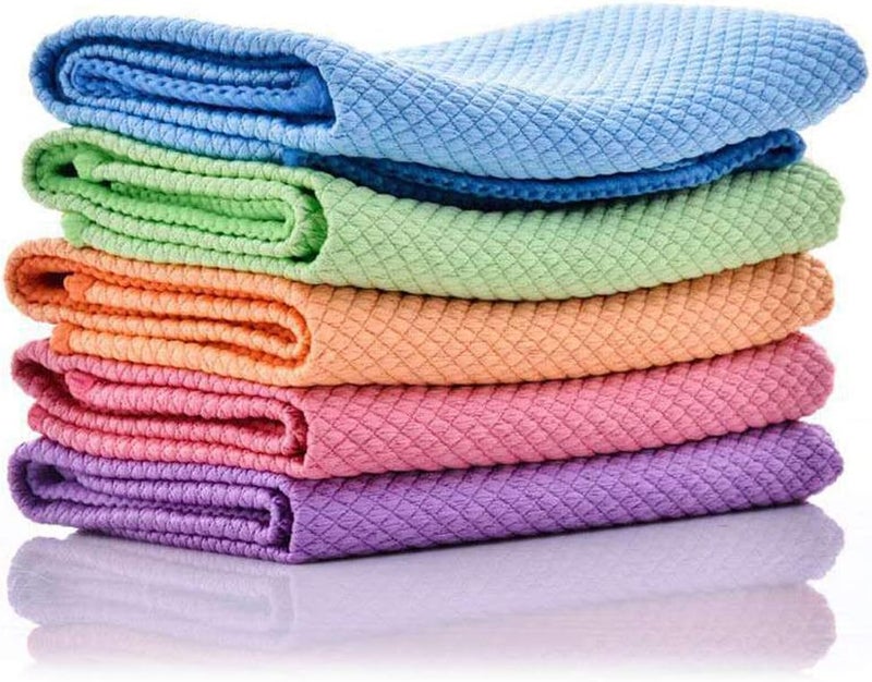 klarako 5Pcs Fish Scale Rags Super Absorbents Microfiber Polishing Cleaning Cloths Reusable Glass Wiping Rags for Cleaning Mirrors, Glass, Dishes, Screens (Random Color) - Image 1