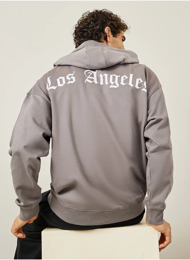Styli Oversized Back City Print Fleece Hoodie
