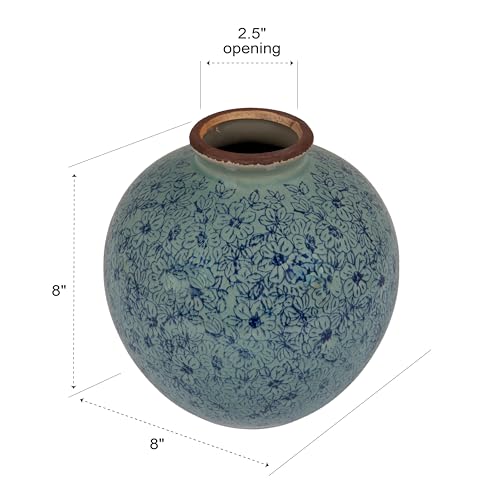 Creative Co-op Creative CoOp Round Decorative TerraCotta Vase with Transferware Pattern Blue - Image 3