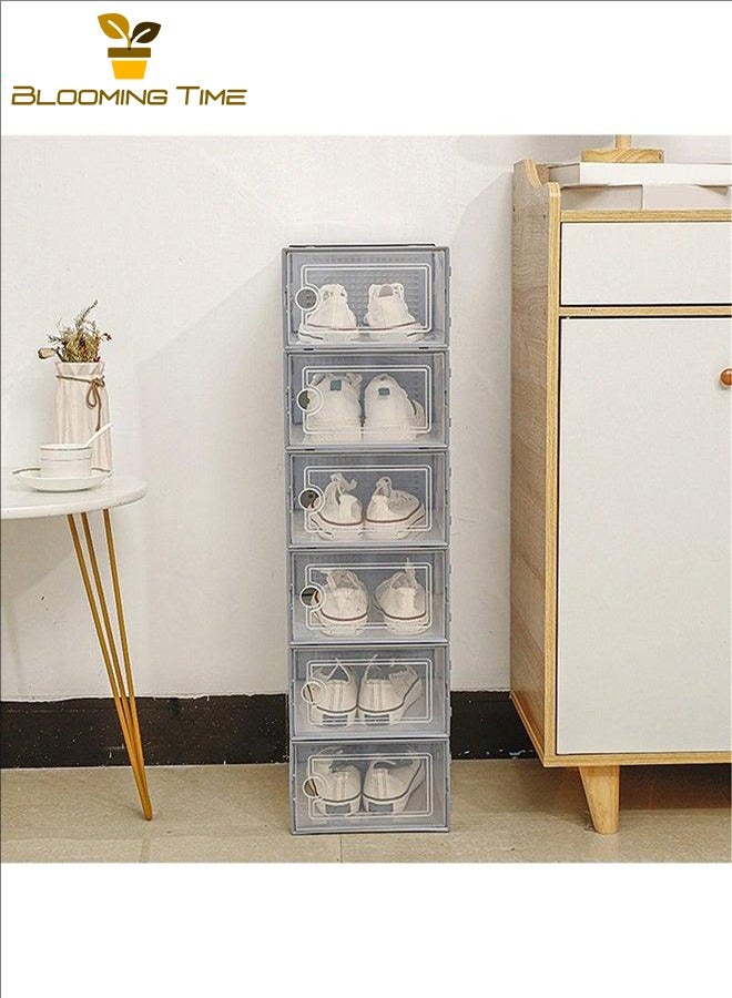 بلومنغ تايم صندوق أحذية 12 قطعة ، صندوق أحذية شفاف ، صندوق أحذية بسيط ، تصميم قابل للتكديس ، موفر للمساحة ، تركيب بسيط ، مسامي ، مقاوم للرطوبة ، مضاد للقاذورات ، حواف شفافة ورمادية - Image 4