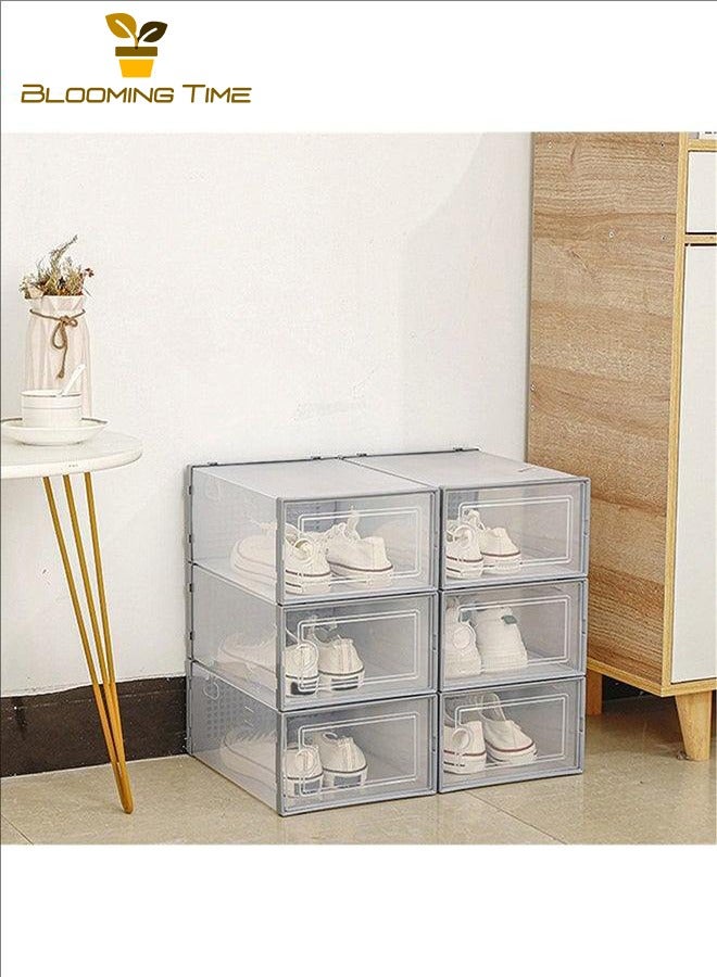 بلومنغ تايم صندوق أحذية 12 قطعة ، صندوق أحذية شفاف ، صندوق أحذية بسيط ، تصميم قابل للتكديس ، موفر للمساحة ، تركيب بسيط ، مسامي ، مقاوم للرطوبة ، مضاد للقاذورات ، حواف شفافة ورمادية - Image 5
