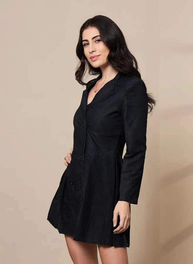 SASSAFRAS Black Cotton Blazer Dress for Women
