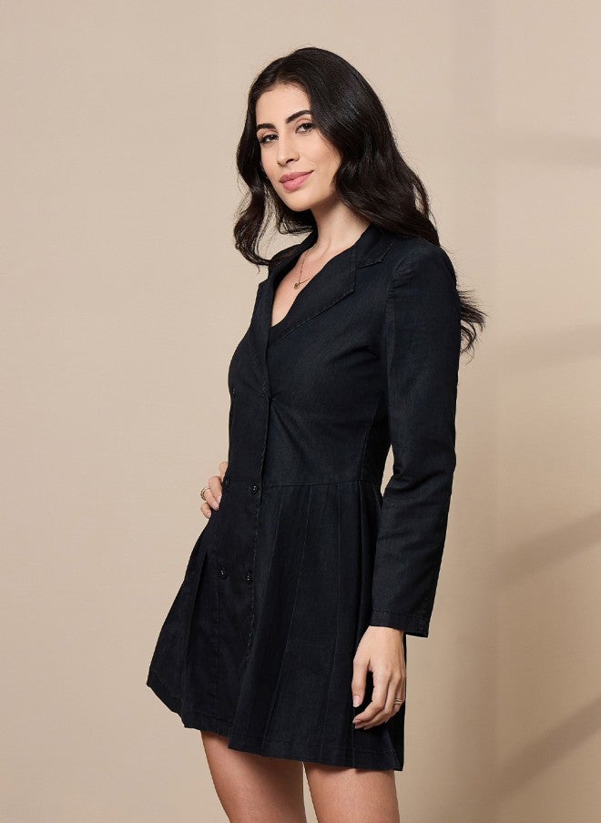 SASSAFRAS Black Cotton Blazer Dress for Women - Image 3