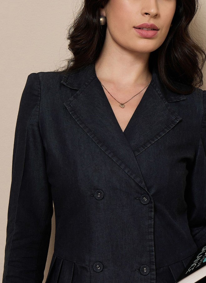 SASSAFRAS Black Cotton Blazer Dress for Women - Image 2