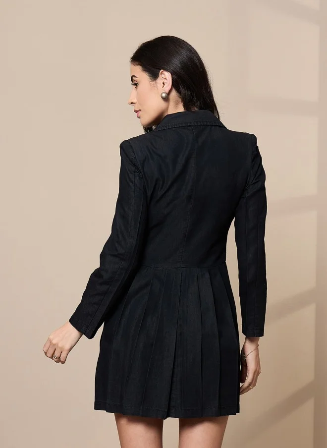 SASSAFRAS Black Cotton Blazer Dress for Women