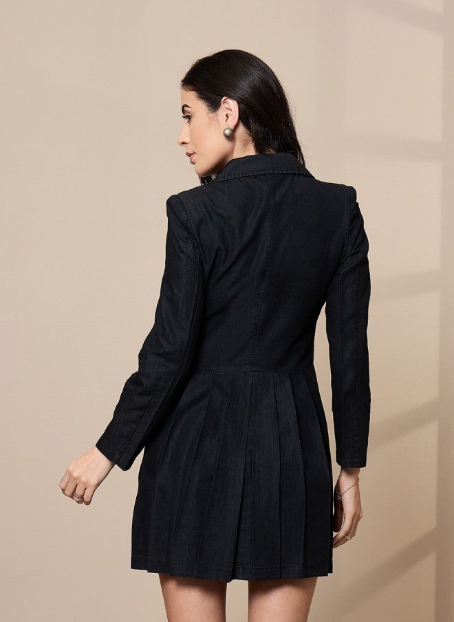 SASSAFRAS Black Cotton Blazer Dress for Women - Image 4