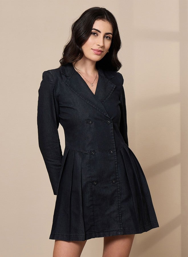 SASSAFRAS Black Cotton Blazer Dress for Women - Image 1