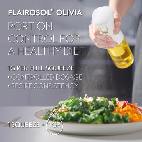 FLAIROSOL OLIVIA. The Original Advanced Oil Sprayer for Cooking, Salads, BBQs and More, Continuous Spray with Portion Control, Trusted by Chefs. Patented Technology. (Glass Bottle) (Gold Print) - Image 5