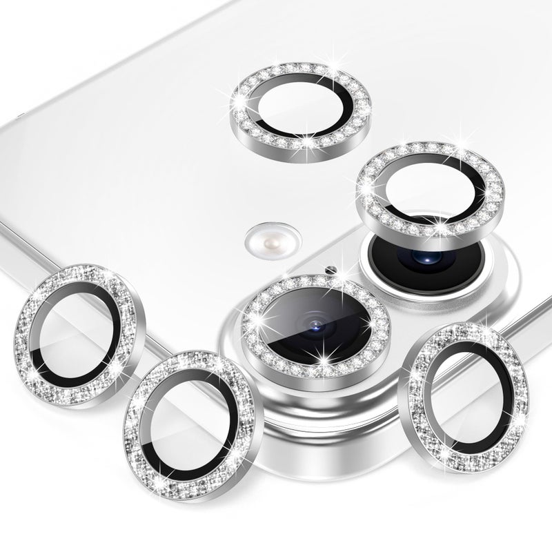 AGVEE 3+3 6 Pack for iPhone 17 6.3" Camera Lens Protector, Bling Diamond & Bling Glitter Metal Ring 9H Tempered HD Glass Camera Cover Film, Bling-Silver - Image 1