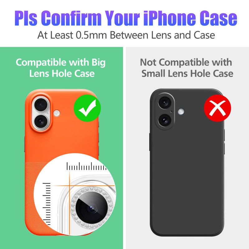 AGVEE 3+3 6 Pack for iPhone 17 6.3" Camera Lens Protector, Bling Diamond & Bling Glitter Metal Ring 9H Tempered HD Glass Camera Cover Film, Bling-Silver - Image 3